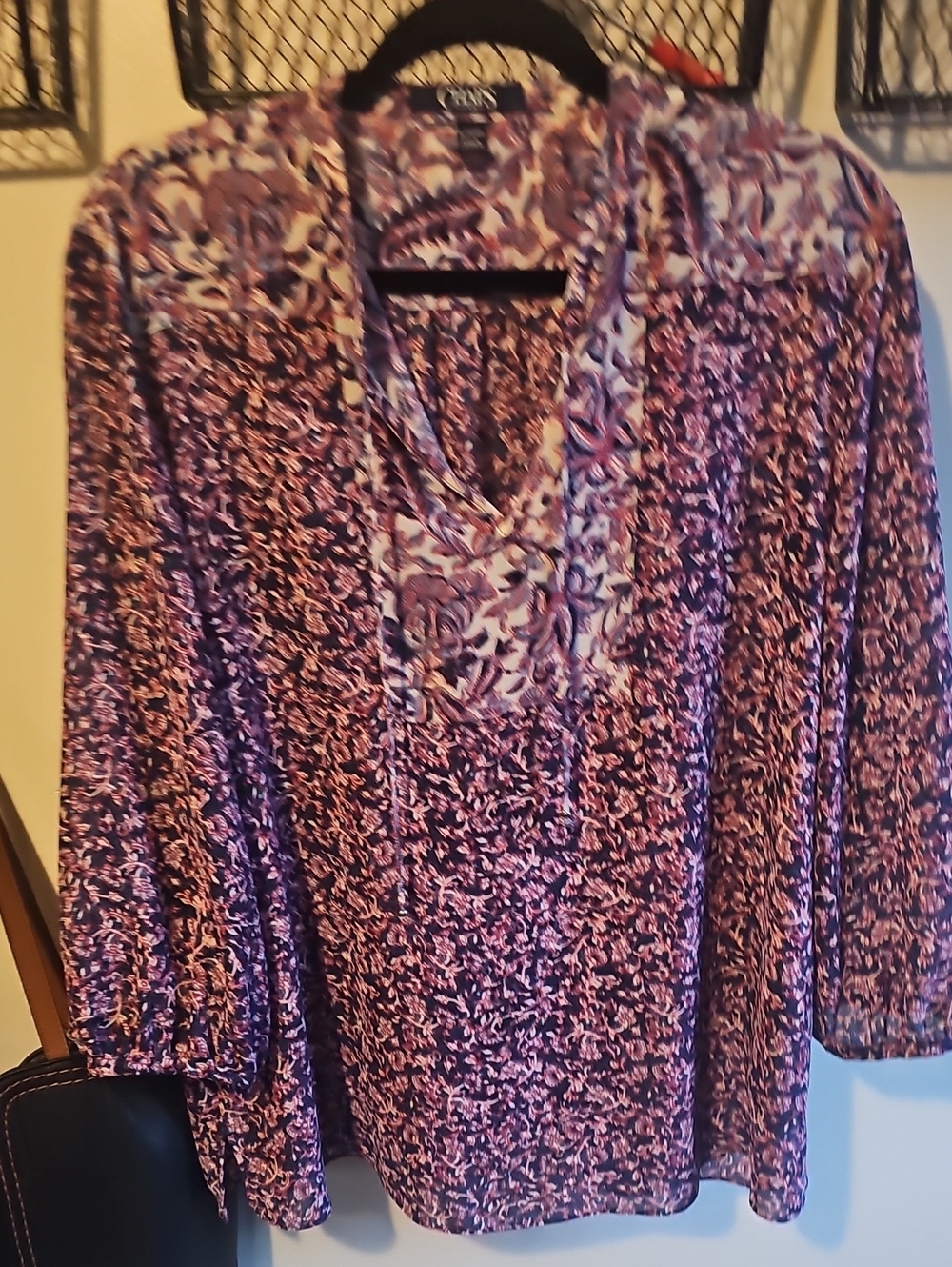 Chaps Purple Floral V-Neck Long Sleeve Top